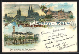 Lithographie Köln, Justizgebäude, Richmodis-Haus, Blick Von Der Schiffsbrücke Zur Stadt  - Koeln