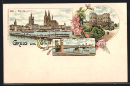 Lithographie Köln, Panorama V. Deutz Gesehen, Hahnentor & Eisenbahnbrücke  - Koeln