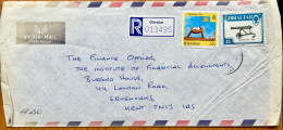 GIBRALTAR 1988, REGISTER COVER USED TO ENGLAND, 1987 RUSSIA CANON 1£, CHRISTMAS 1988, 2 DIFFERENT STAMP, - Gibraltar