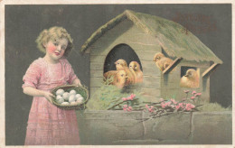 FANTAISIES - Enfants - Petite Fille - œufs - Poussins - Fleurs - Colorisé - Carte Postale Ancienne - Autres & Non Classés