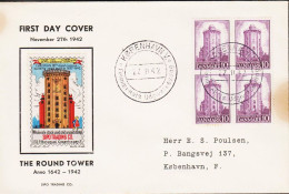 1942. DANMARK. RUNDETAARN 10 ØRE In 4block On FDC (brown Spots) KØBENHAVN 27.11.42. Fine Vign... (Michel 278) - JF544734 - FDC