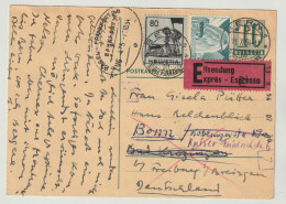 Schweiz 1954 Ganzsache Ziffer 10, Zusatzfrankaturen 80 + 15, Eilzustellung, Bahnpoststempel, Nachgesendet, 2 Scans - Interi Postali
