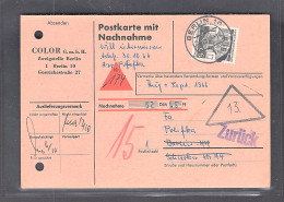 Berlin, EF. Mi.-Nr. 281 Auf  Nachnahme-Postkarte. - Lettres & Documents