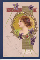 CPA Art Nouveau Femme Woman Illustrateur Circulée Gaufrée Embossed Violettes - Vor 1900