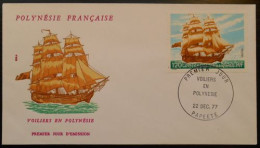 118 Polynésie Française Voilier En Polynésie  Premier Jour Papeete 22 Décembre 1977 - Cartas & Documentos