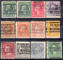 USA Precancel Vorausentwertungen Preo Bureau Michigan, Detroit 204, 12 Diff. Perf. 1 X 10x10, 10 X 11x11, 1 X Rotary - Precancels