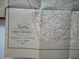 LORRAINE, VOSGES - 1875, GEOGRAPHIE PHYSIQUE ET HISTORIQUE DES VOSGES, GERARD GLEY, 1875, AVEC SA CARTE - Lorraine - Vosges