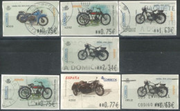 SPAIN- 2002/04, VANTIGE MOTORCYCLES & BICYCLES STAMPS LABELS SEY OF 7, DIFFERENT VALUES, USED. - Usados