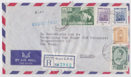 Thaïlande Thailand Bangkok Lettre KLM Vignette Recommandée Timbre Santé Malaria Stamp Air Mail Registered Label Cover - Thaïlande