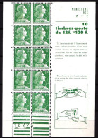 Carnet 1000-C1 - Feuillet 10 X 12F Vert Muller - Neuf N** - TB - 1955-1961 Marianne De Muller