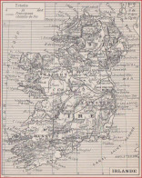 Irlande. Carte Avec Chemins De Fer. Ulster. Eire. Larousse 1948. - Documentos Históricos