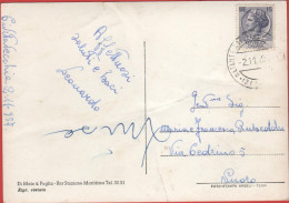 ITALIA - Storia Postale Repubblica - 1958 -  15 Antica Moneta Siracusana - Cartolina Di Civitavecchia  - Viaggiata Da Ci - 1946-60: Marcophilia