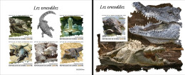 Guinea 2023, Animals, Crocodile, 5val In BF +BF IMPERFORATED - Autres & Non Classés