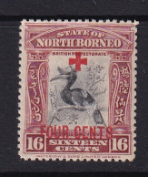 North Borneo: 1918   Red Cross OVPT - Surcharge - Rhinoceros Hornbill    SG244   16c + 4c     MH - North Borneo (...-1963)