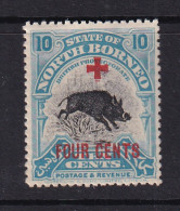 North Borneo: 1918   Red Cross OVPT - Surcharge - Wild Boar    SG242    10c + 4c   Turquoise-blue  MH - Borneo Del Nord (...-1963)