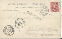 SUISSE CARTE 10c MARQUE LINEAIRE RORSCHACH + AMBULANT N°30 POUR AUDINCOURT ( DOUBS ) DE 1900  LETTRE COVER - Brieven En Documenten