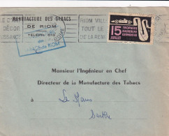 LETTRE. 6 6 62. 15° TROPEES D'AUVERGNE CLERMONT FERRAND. RIOM POUR LE MANS - Lettres & Documents