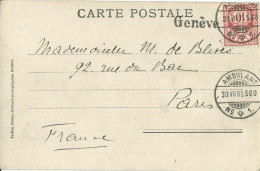 SUISSE CARTE 10c MARQUE LINEAIRE GENEVE + AMBULANT N°1 POUR PARIS DE 1905  LETTRE COVER - Briefe U. Dokumente