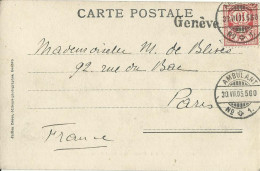 SUISSE CARTE 10c MARQUE LINEAIRE GENEVE + AMBULANT N°1 POUR PARIS DE 1905  LETTRE COVER - Lettres & Documents
