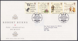 GB Great Britain 1996 FDC Robert Burns, Poet, Lyricist, Poem, Art, Literature, Pictorial Postmark, First Day Cover - Cartas & Documentos
