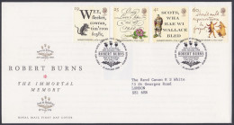 GB Great Britain 1996 FDC Robert Burns, Poet, Lyricist, Poem, Art, Literature, Pictorial Postmark, First Day Cover - Brieven En Documenten