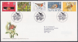 GB Great Britain 1995 FDC Christmas Robins, Robin, Bird, Birds, Pictorial Postmark, First Day Cover - Brieven En Documenten