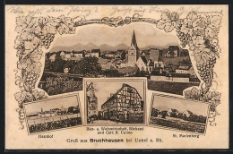 AK Bruchhausen Bei Unkel, Gasthaus, Bäckerei Und Café B. Culino, Haanhof, St. Marienberg, Ortsansicht Mit Kirche  - Bad Marienberg