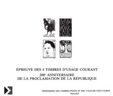 2772 2773 2774 2775  Epreuve Des 4 Timbres D'usage Courant  200 Anniversaire De La Proclamation De La République - Documentos Del Correo