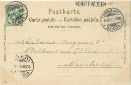 SUISSE CARTE 5c MARQUE LINEAIRE SCHAFFHAUSEN + AMBULANT N°24 POUR NEUCHATEL DE 1901 LETTRE COVER - Brieven En Documenten