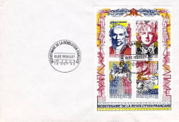 BF12 Timbres 2667 2668 2669 2670 Premier Jour Bloc Bicentenaire Révolution Française Monge Grégoire Drapeau Tricolore Cr - 1990-1999