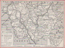 Carte Du Département De Haute Loire (43). Préfecture, Sous Préfecture Etc... Chemin De Fer. Larousse 1948. - Documentos Históricos
