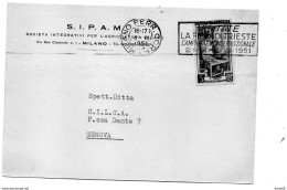 1951 CARTOLINA CON ANNULLO MILANO + TARGHETTA - 1946-60: Poststempel
