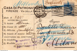 1922 CARTOLINA INTESTATA PIA CASA DI PATRONATO PER I MINORENNI CON ANNULLO FIRENZE - Marcophilie