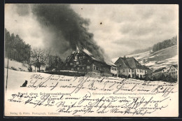 AK Todtmoos, Schwarzwälder Rauchfleischwaren-Versandhaus V. W. Dietsche, Brand Eines Schwarzwaldhauses Im Winter  - Disasters