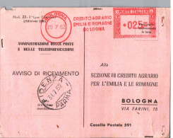 ITALIA 1962    -   Annullo Meccanico Rosso (EMA)  Credito Agrario Emilia Romagna E Bologna - Franking Machines (EMA)