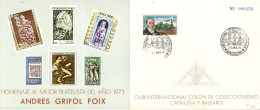 715767 MNH ESPAÑA Hojas Recuerdo 1973 HOMENAJE AL MEJOR FILATELICO DEL AÑO - ANDRES GRIFOL FOIX - Nuovi