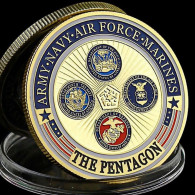 Pièce Médaille NEUVE Plaquée Or - Etats-Unis US Army Pentagone Air Force Navy Marine Corps - Andere & Zonder Classificatie