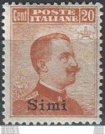 1917 Egeo Simi 20c. Arancio MNH Sassone N. 9 - Autres & Non Classés