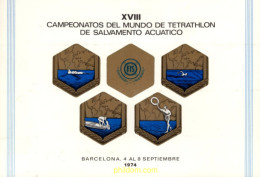 720834 MNH ESPAÑA Hojas Recuerdo 1974 XVIII CAMPEONATOS DEL MUNDO DE TETRTHION DE SALVAMENTO ACUATICO - Nuevos