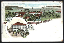 Lithographie Waldkirch / Waldshut, Gasthaus Zum Storchen, Ortsansicht  - Waldkirch