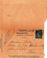*Carte-Lettre - Entier Postal Type 25c Semeuse - Cachet PARIS 1922 - N° 149 - Tarjetas Cartas