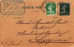 *Carte Postale Entier Postal - Type 30c Semeuse Camée - Noir Sur Lilacé + Timbre 10c Semeuse Verte - Cartes Postales Types Et TSC (avant 1995)