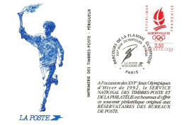 *Carte Souvenir Entier Postal - Parcours Flamme Olympique - JO Albertville 92 - Cachet Paris - Postdokumente