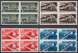 Switzerland MNH Set In Blocks Of 4 Stamps - Trenes