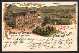 Lithographie Bad Neuenahr, Hotel Zur Traube, Ortsansicht  - Autres & Non Classés