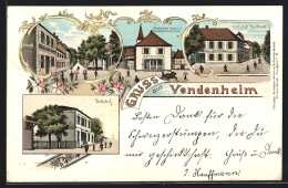 Lithographie Vendenheim, La Gare, Wirtschaft Ph. J. Brandt, Gemeindehaus U. Protestantische L'Église  - Autres & Non Classés