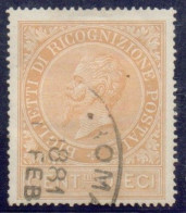 REGNO - 1874  RICOGNIZIONE POSTALE - Catalogo Sassone N. 1 Annullato. - Impuestos