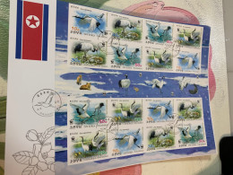 Korea Stamp 2014 Imperf Whole Sheet Cranes Birds Wetland WWF FDC - Korea (Nord-)