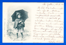 Illust-994P112   BRANDSEN  Gruss Gott , Enfant Sous Un Parapluie, Cpa Précurseur 1900 BE - Andere & Zonder Classificatie