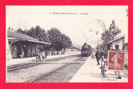 F-34-Frontignan-01A116  La Gare, Le Train En Gare, Animation, Cpa BE - Frontignan